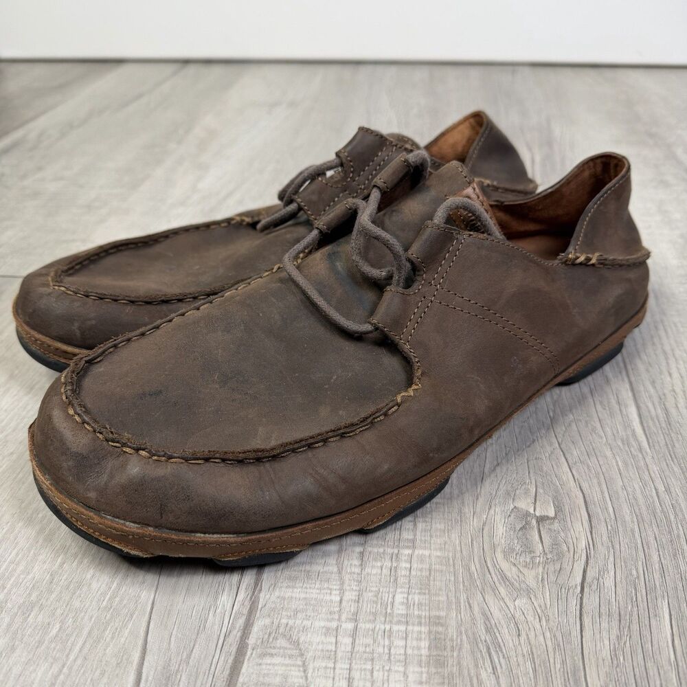 Olukai Men’s Sz 14 Ohana Lace Up Nubuck 10171 6333 Brown Casual Leather Shoes E